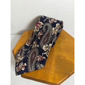 Hardy Amies‎ London Floral Paisley 100% Silk Tie Navy Burgundy